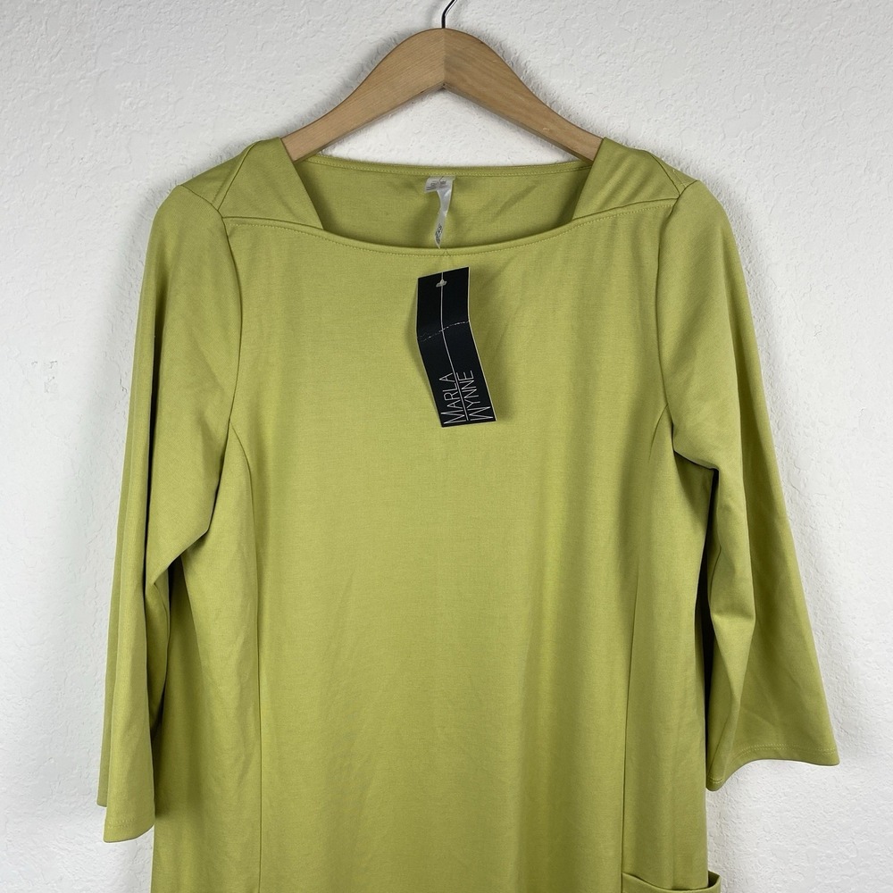 Marla Wynne L Shift Dress Green Pockets Boat Neck Minimalist Artsy Knee Length - Picture 2 of 6
